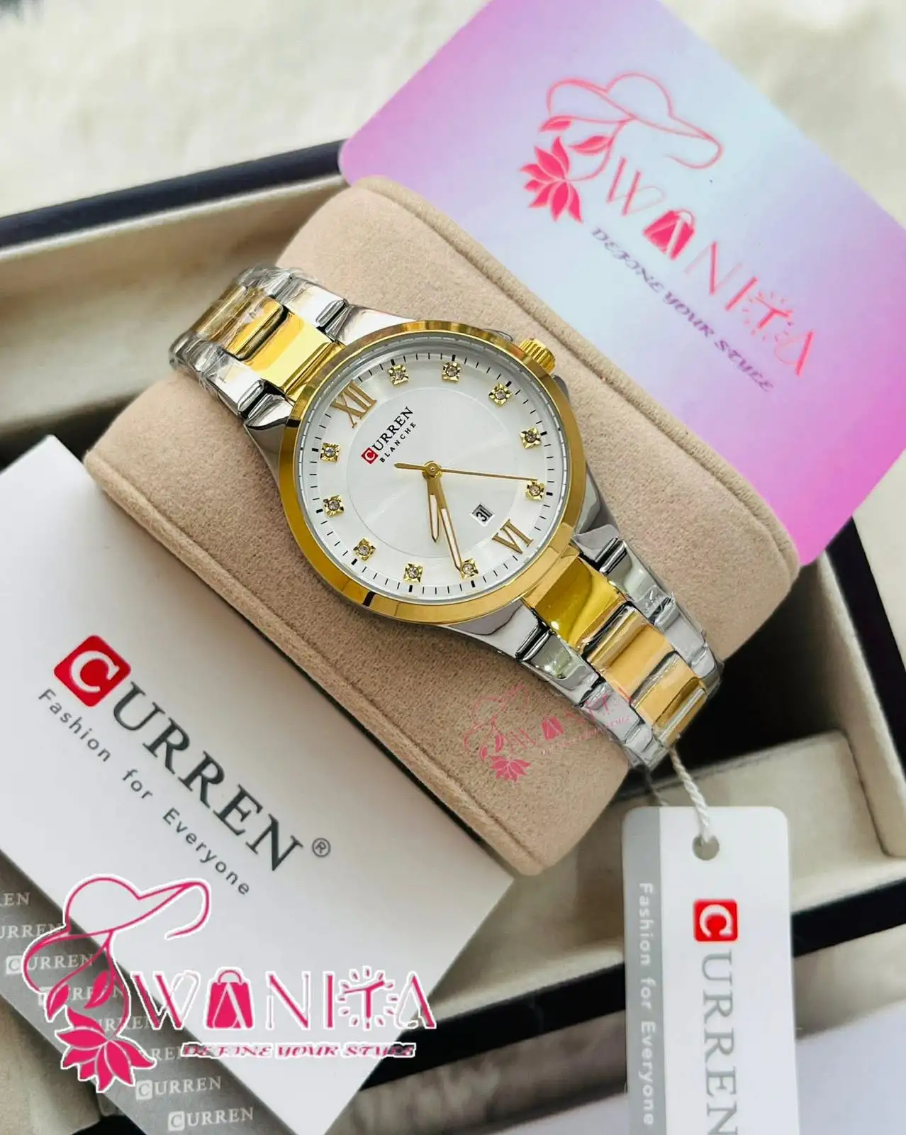 CURREN 9107 Authentic Wacth Dual Tone White